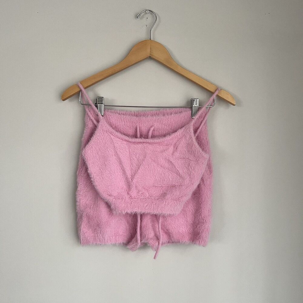 Meshki Fuzzy Two Piece Set Cropped Tank and Shorts Size Small